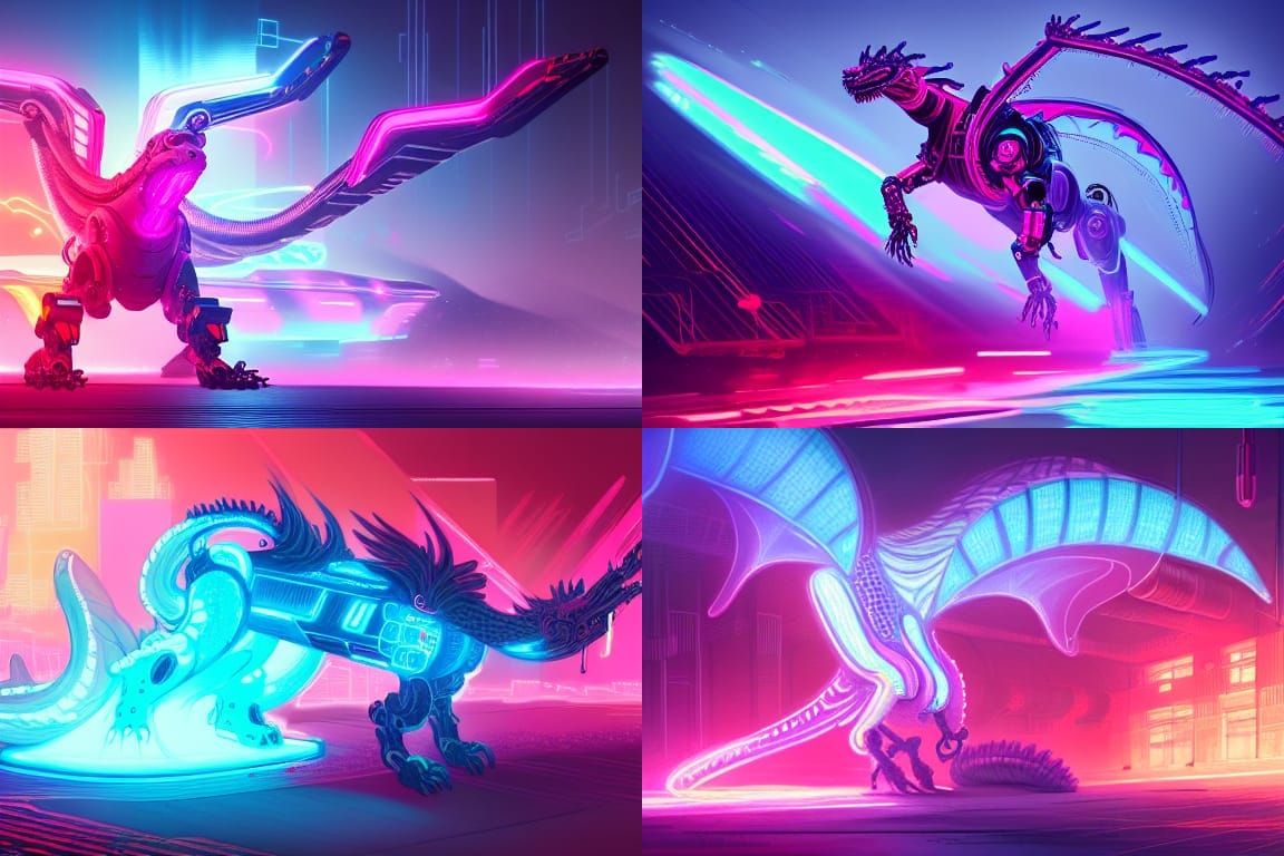 Neon Robot Dragon in Cyberpunk Style
