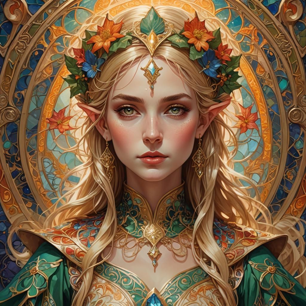 Elf Princess Portrait in Art Nouveau Style
