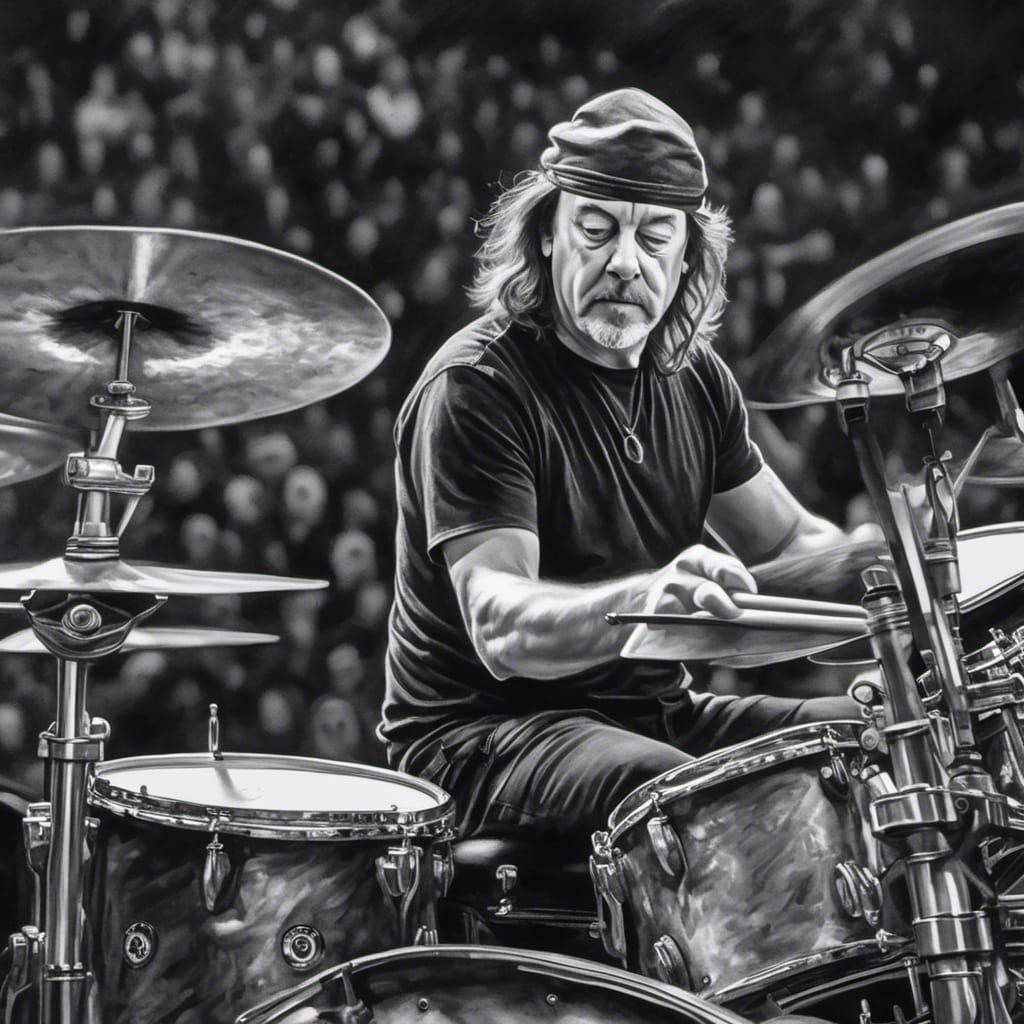 Neil Peart Hyperrealistic Charcoal Drumming Portrait