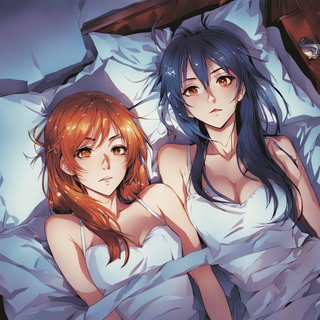 Anime Style Art: Two Women in Bed, Dynamic Composition