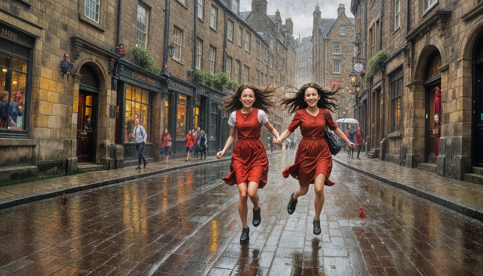 Schoolgirl in Red Dress, Edinburgh, Van Gogh Style
