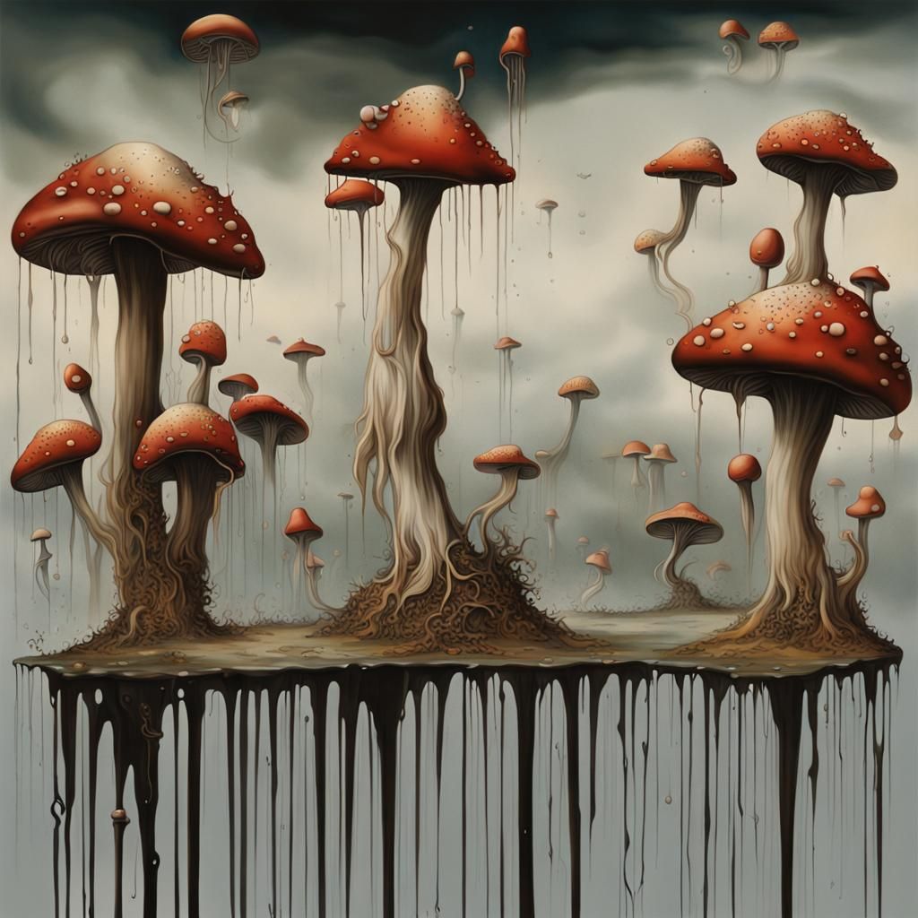 Surreal Mushroom Field Inspired by Salvador Dali