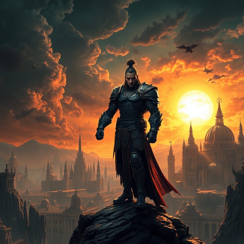 Hero in Dystopian Cityscape: Cyberpunk Art