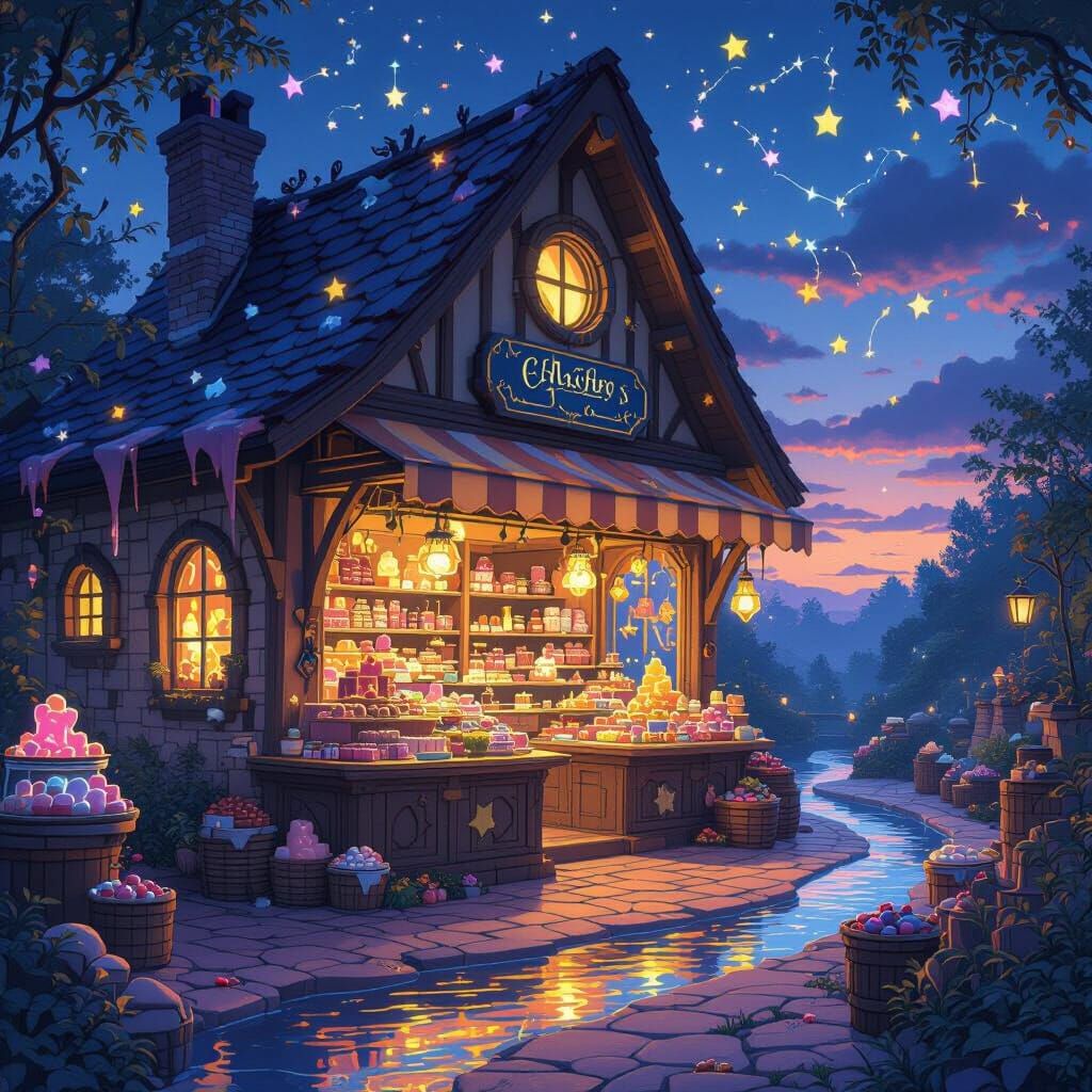 Mystical Candy Shop at Twilight: A Dreamscape