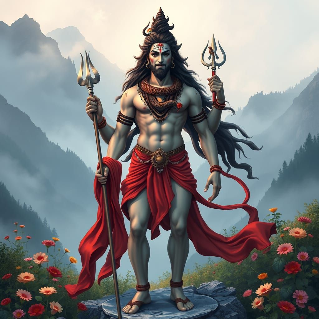 Androgynous Deity Unites Shakti and Shiv in a Radiant Mounta...