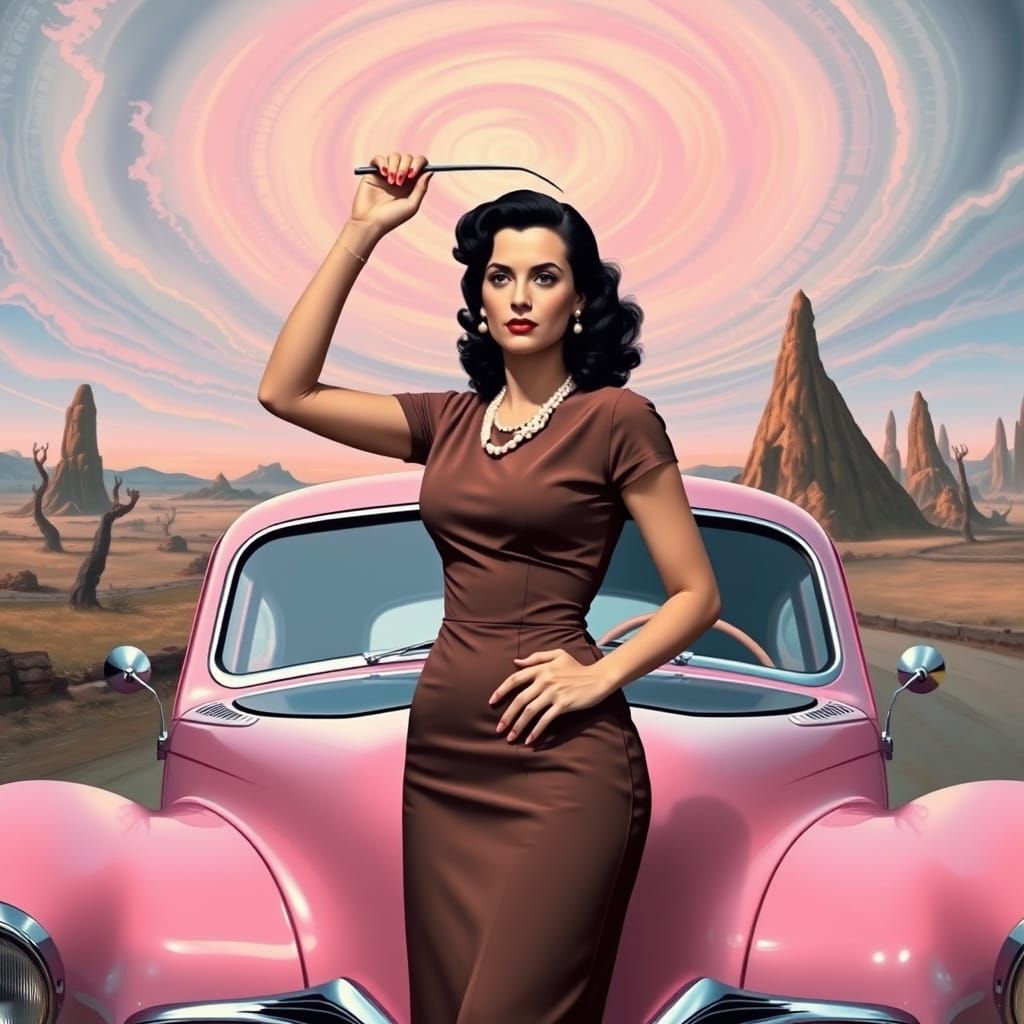 Hedy Lamarr in Surreal Dreamlike Scene Replacing Windshield ...
