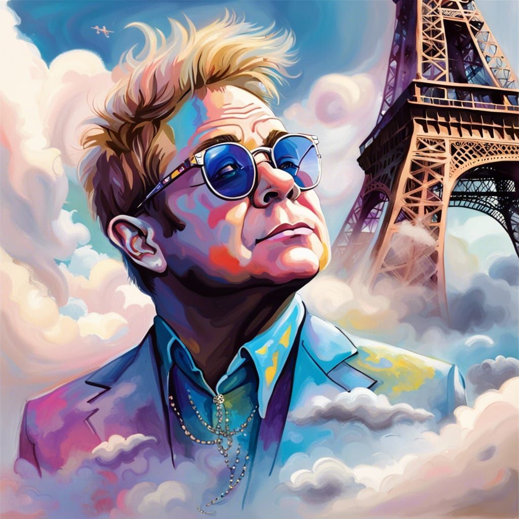 Elton John Cloud Sketch with Eiffel Tower