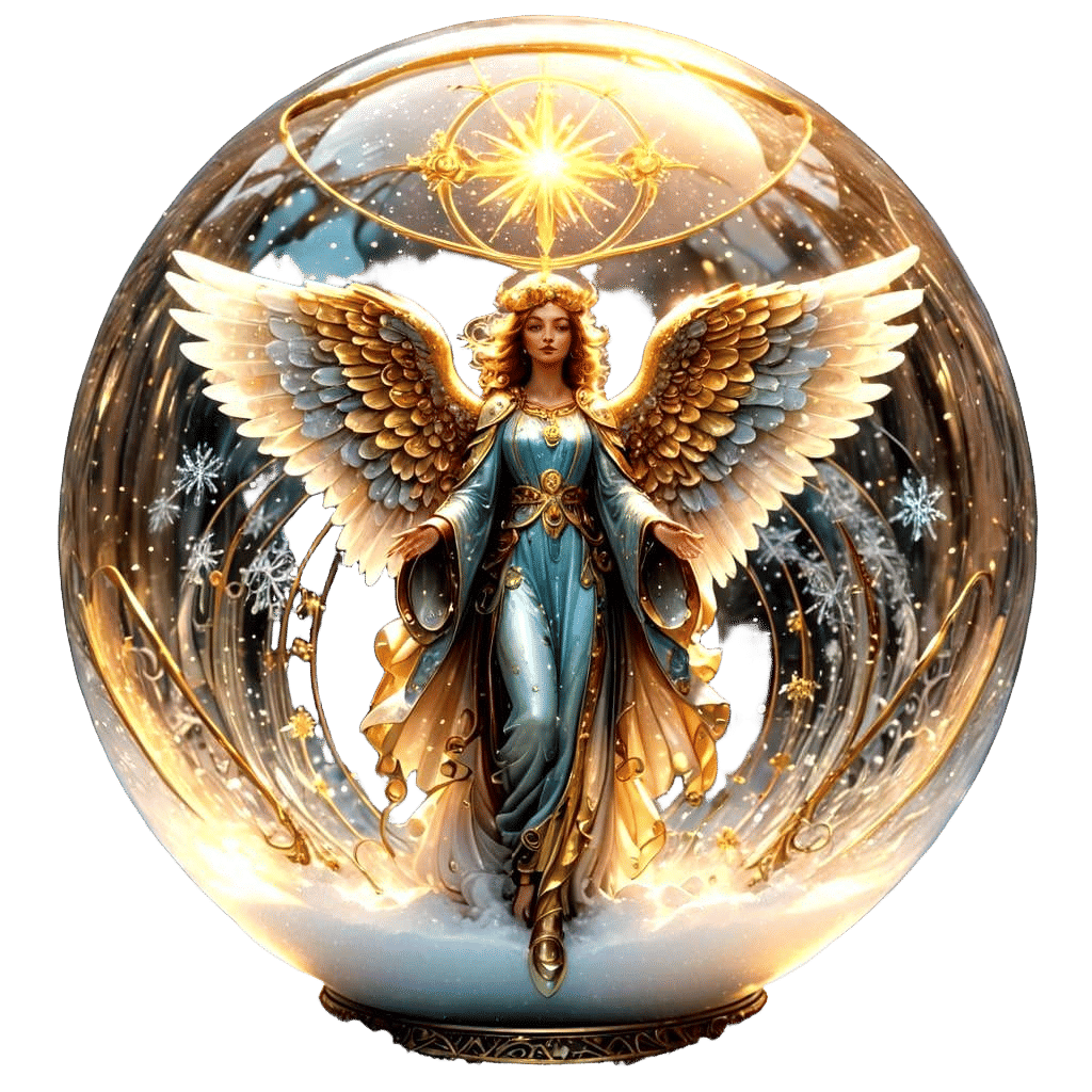 Detailed Angel in Snow Globe: Hyperrealistic Concept Art