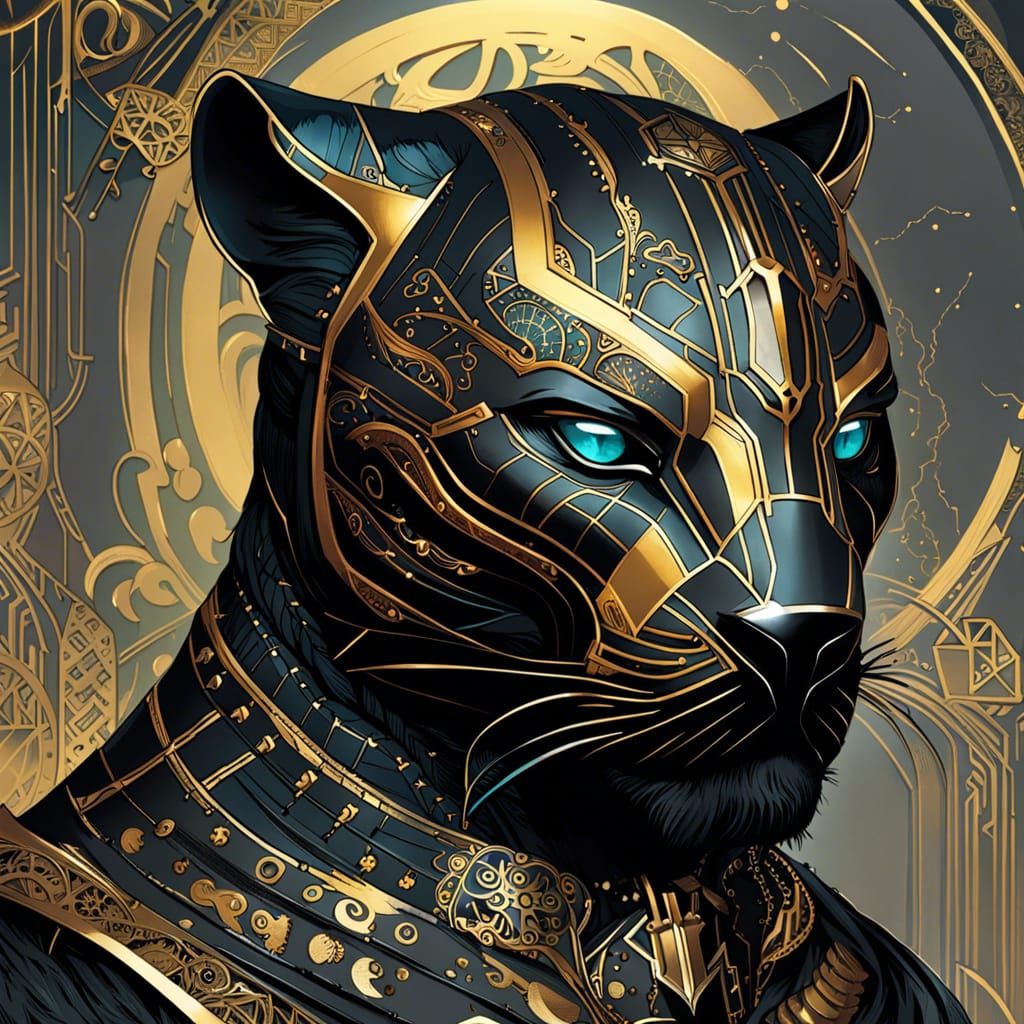 Steampunk Black Panther Digital Painting