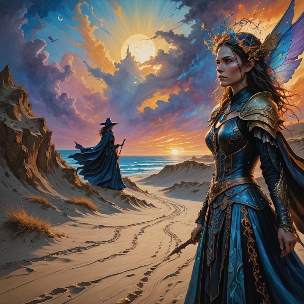 Witch Hunter and Fairy in Dark Fantasy Art