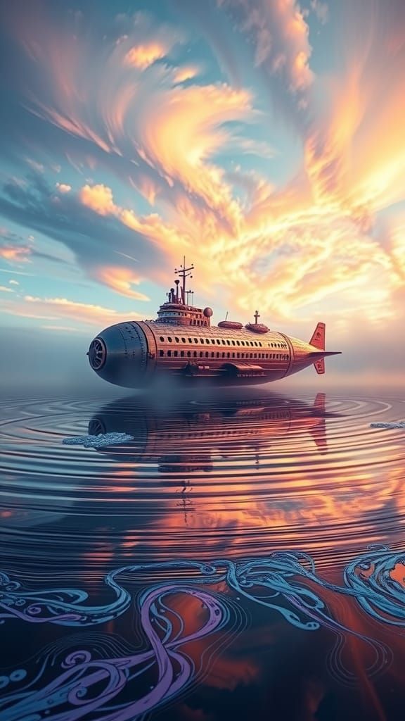 Steampunk Airship Submarine Formed From Fluid