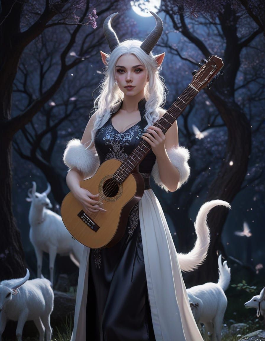 Satyr Bard in Moonlit Grove: Anime Semi-Realism