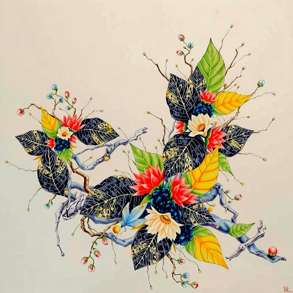 Botanical Tapestry: Hyperrealistic Maximalist Composition