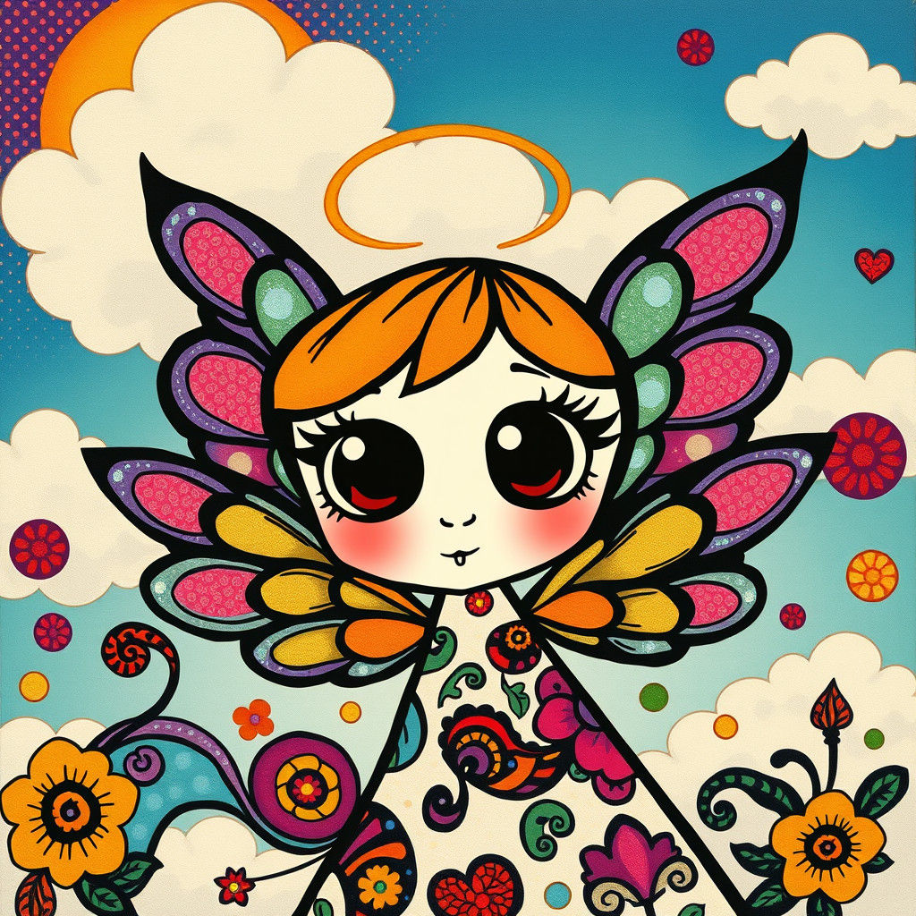 Psychedelic Mod Angel in 1960s Pop Art Style