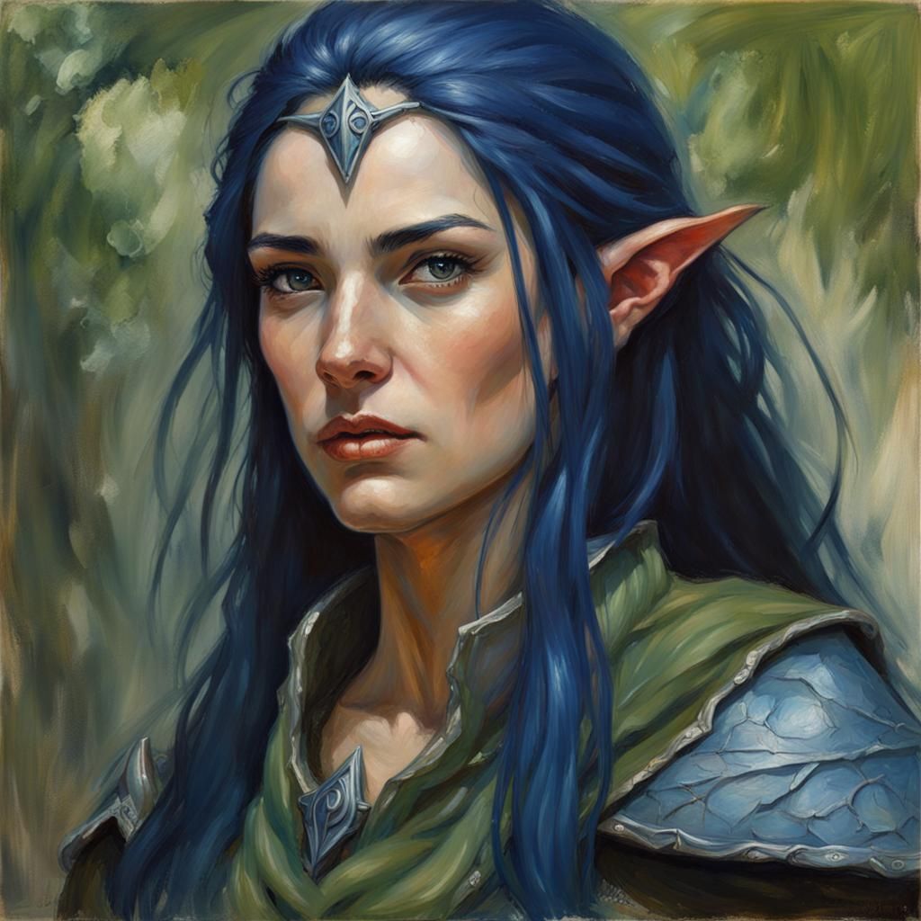 Elven Ranger Portrait in Oil Painting Style