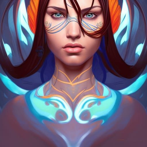 Blue Avatar Portrait in Hyperdetailed Art Nouveau Style