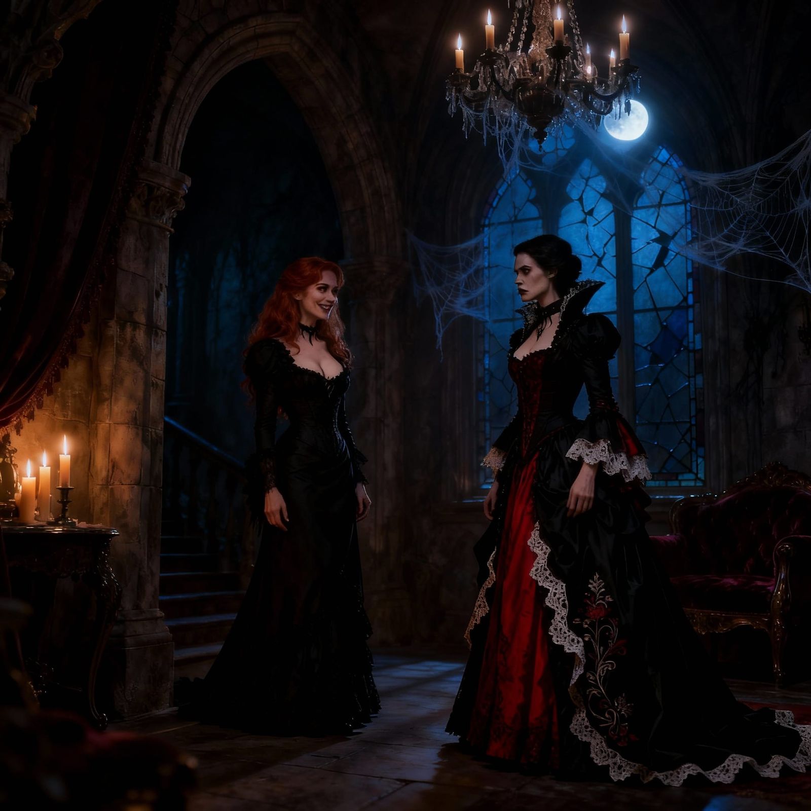 Gothic Mansion Scene With Two Vampires