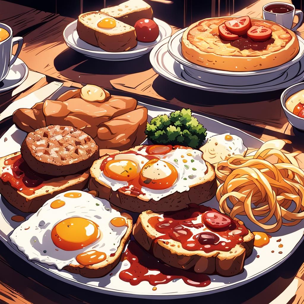 English Breakfast Masterpiece in Anime Style