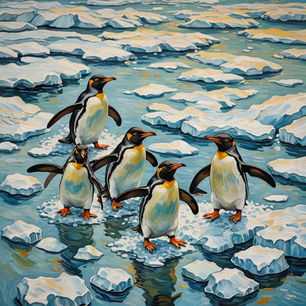Macaroni Penguins on Ice, Van Gogh Style