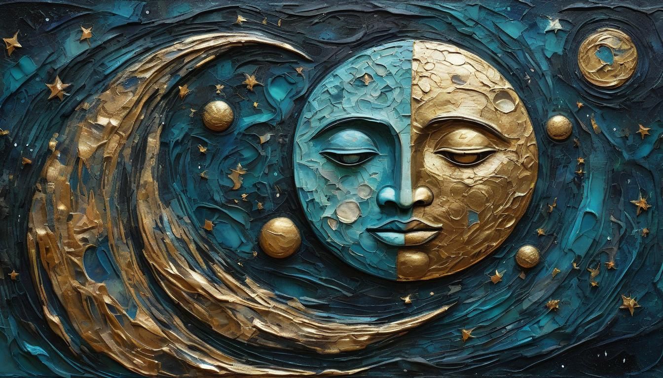 Moon Reaching for Sun: Vintage Oil Painting