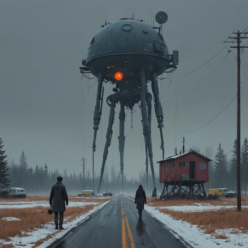 Dark Gothic Sci-Fi Painting in Screen Print Style