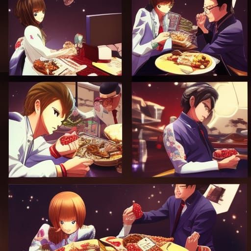 Anime Yakuza in Space Enjoying Chocolate