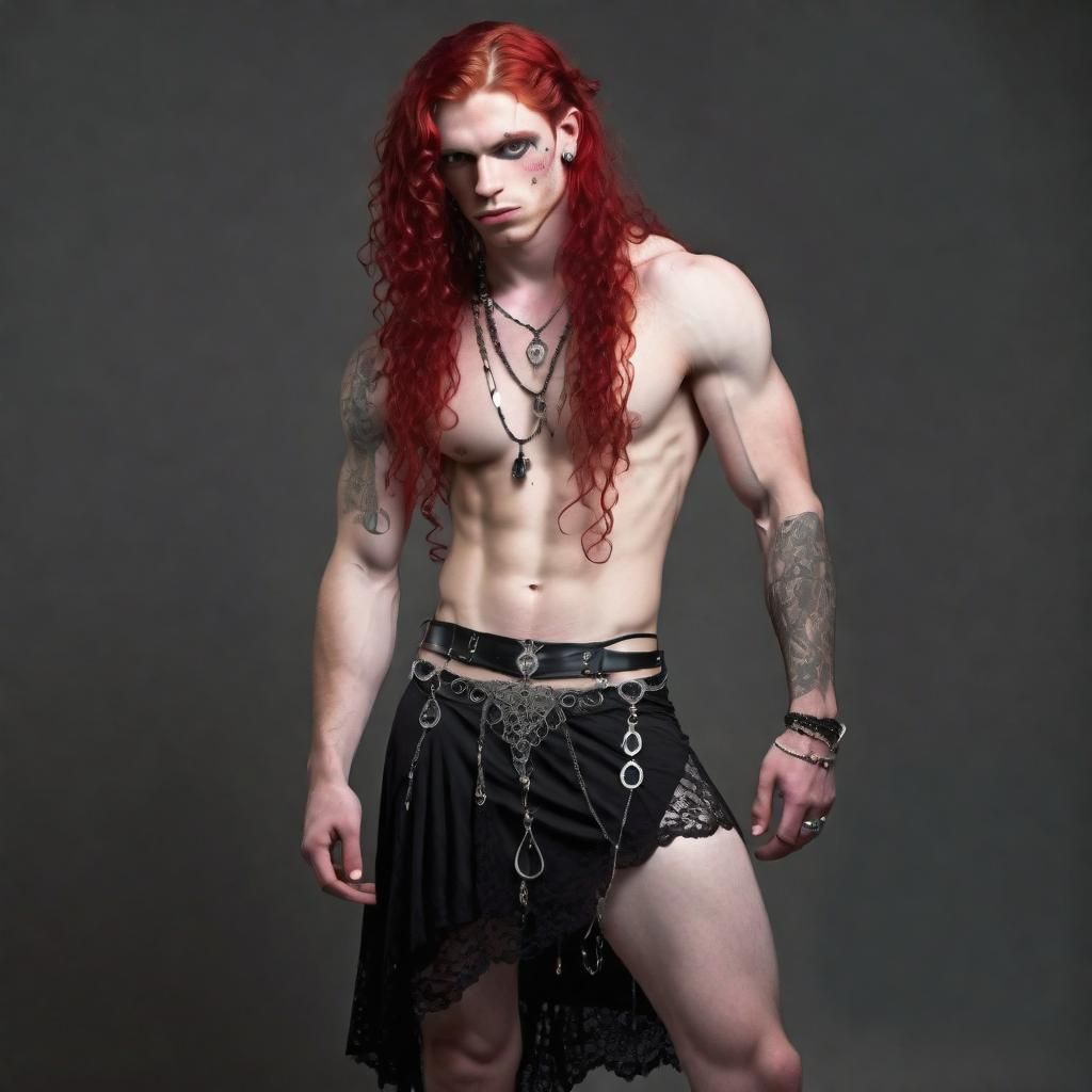 Goth Man in Lace Skirt with Red Hair