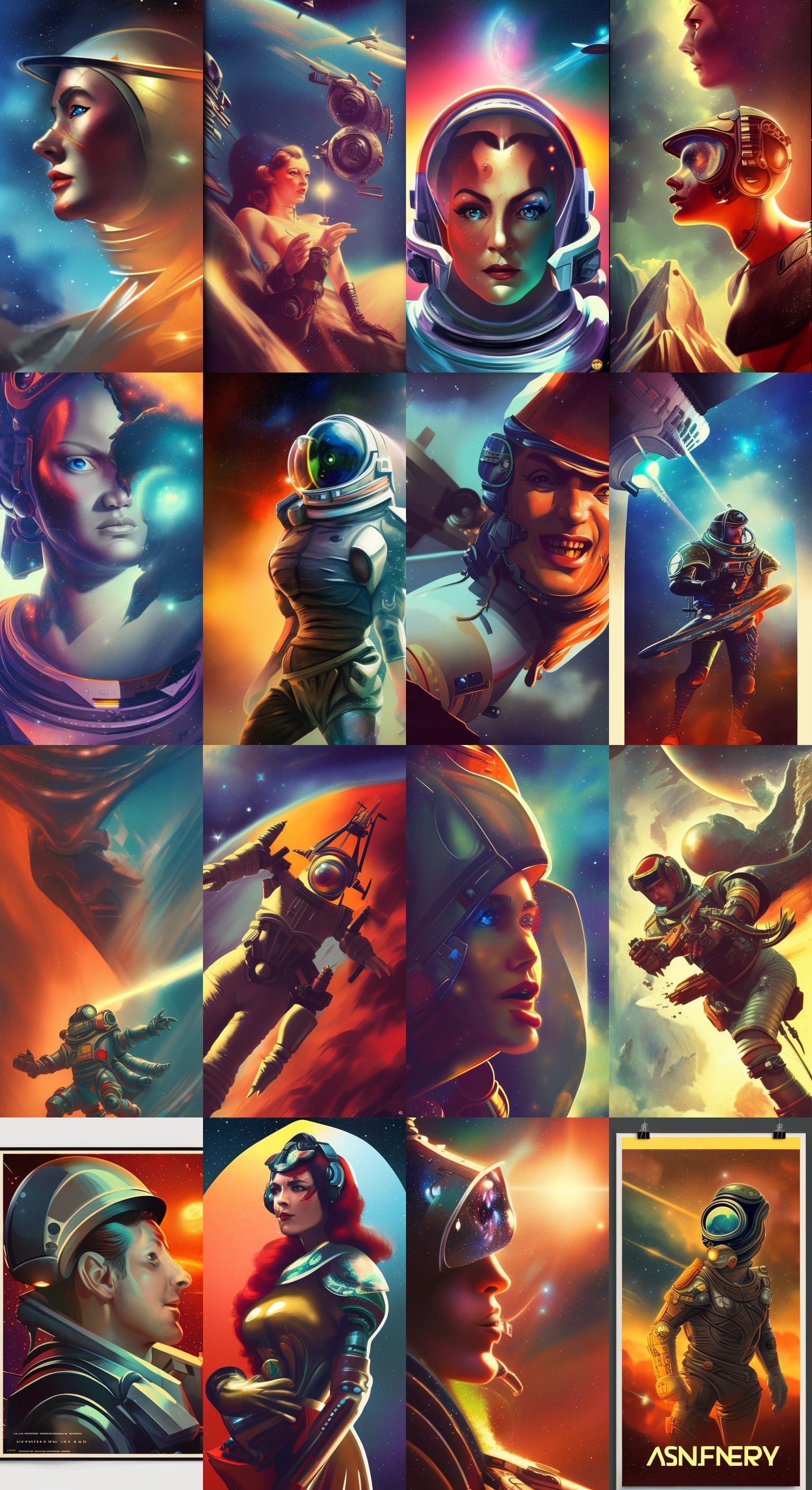 Vintage Space Opera Movie Poster in Splash Art Style