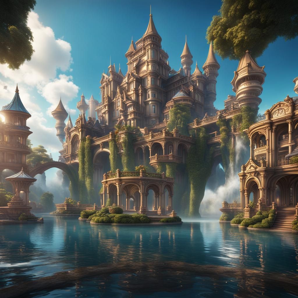 Fantasy World Floating in Sky: Detailed Matte Painting