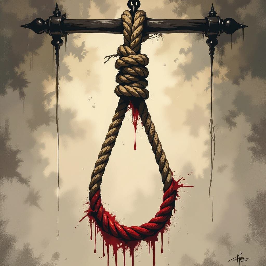 Bloody Hangman's Noose: Gritty, High-Contrast Image