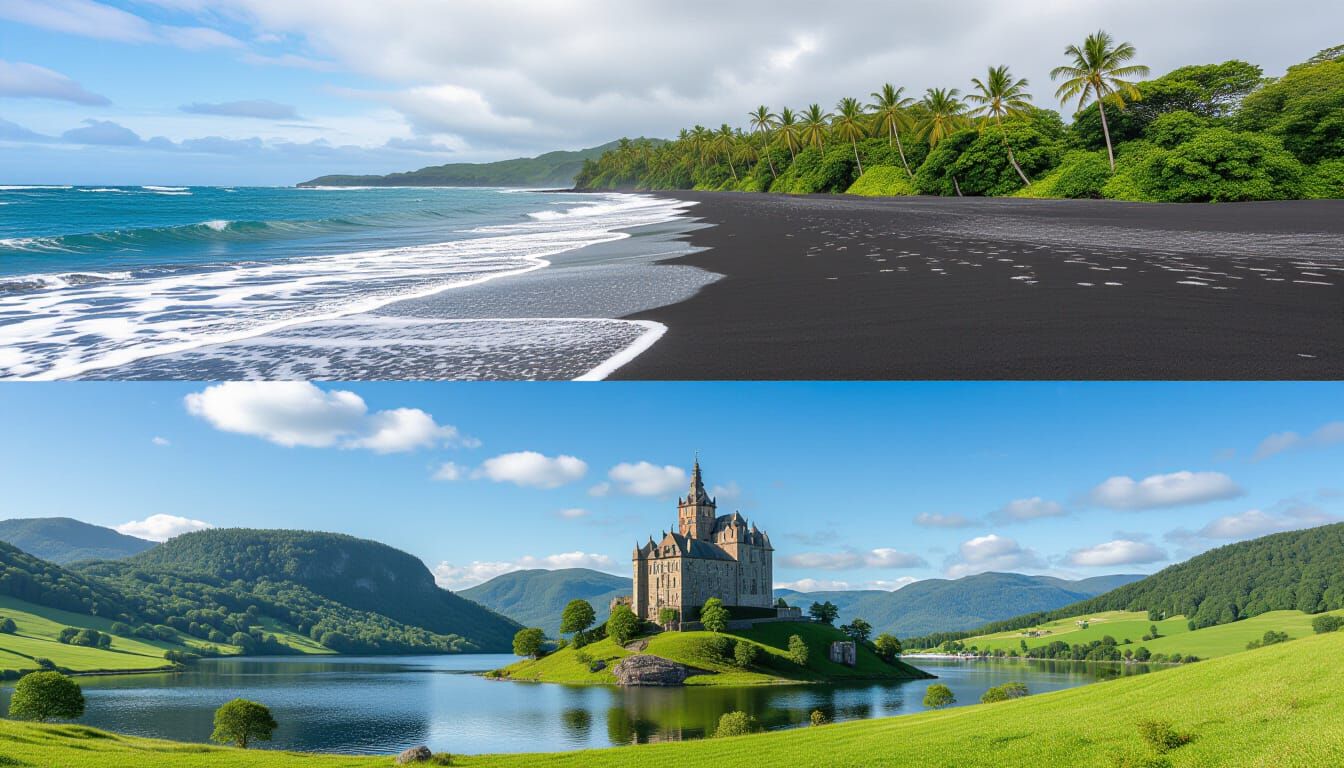 Tropical Rainforest Meets Bavarian Castle, Digital Art