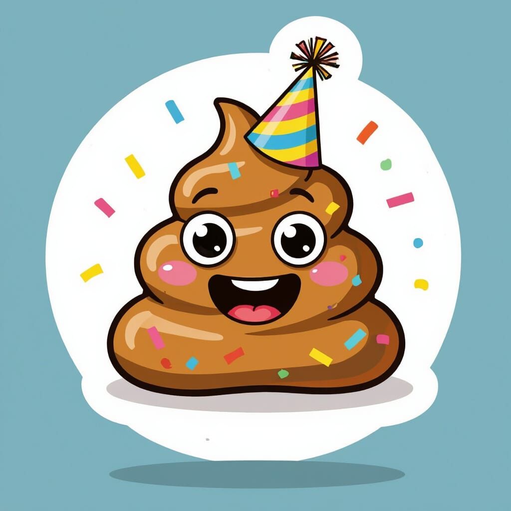 Smiling Poop Character with Party Hat