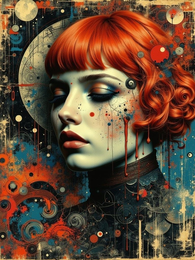 Gothic Abstract Portrait with Zentangle Swirls