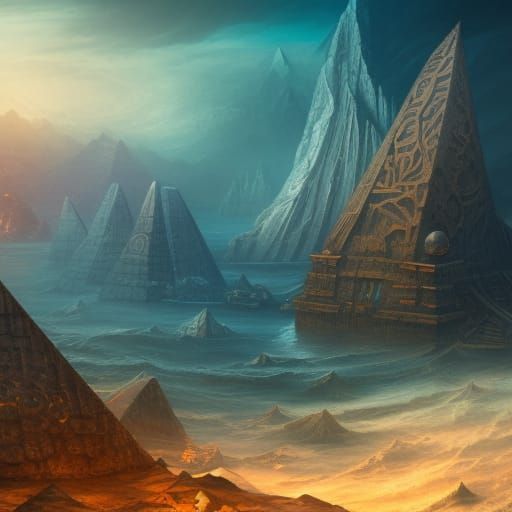epic pyramids & sunken ships on the ocean floor  detailed ma...
