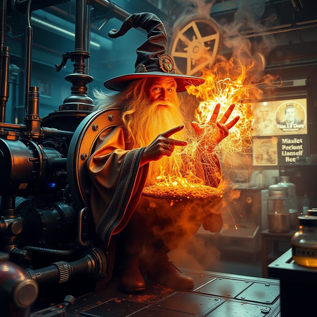 Surreal Scene of Divine Intervention in a Steampunk Laborato...