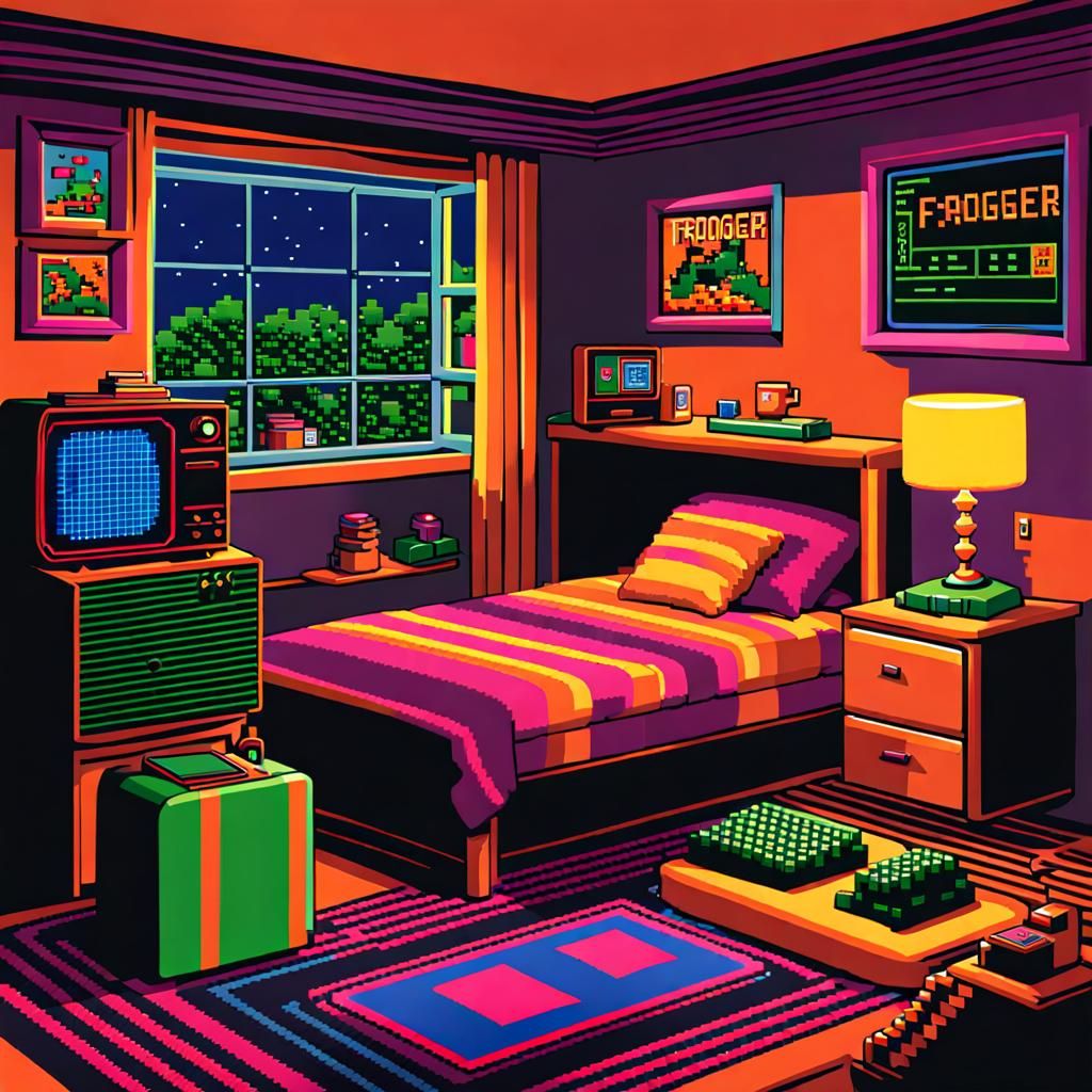 8-Bit Pixel Art: 1980s Frogger Scene
