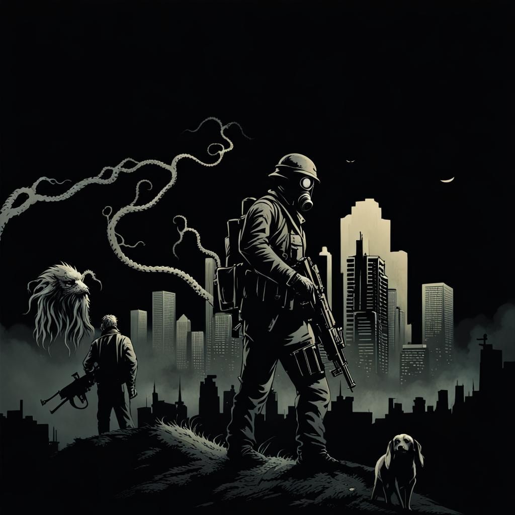 Post-Apocalyptic Survivor Defends Against Monster