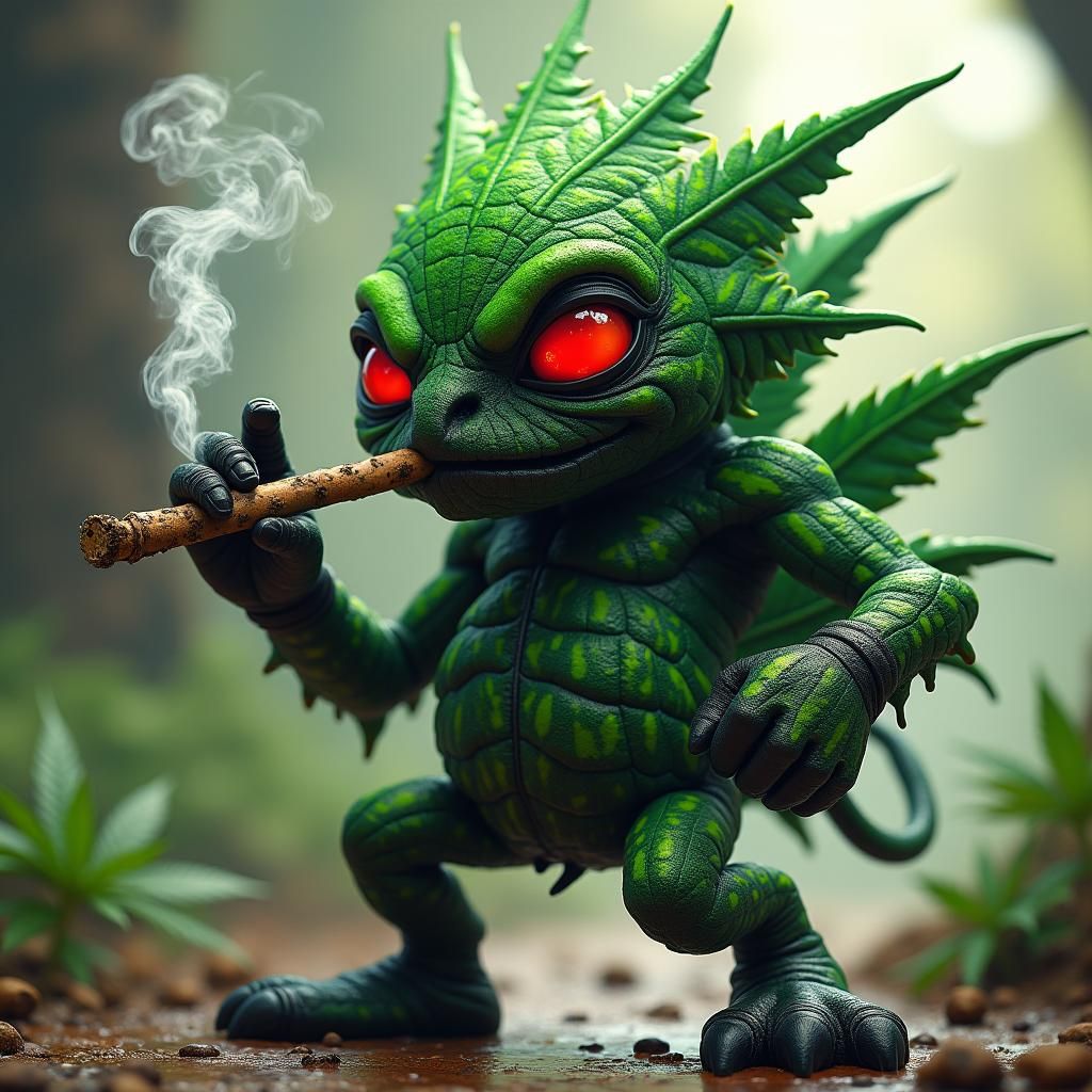 Anthropomorphic Cannabis Leaf Smoking Joint, Cartoon Style
