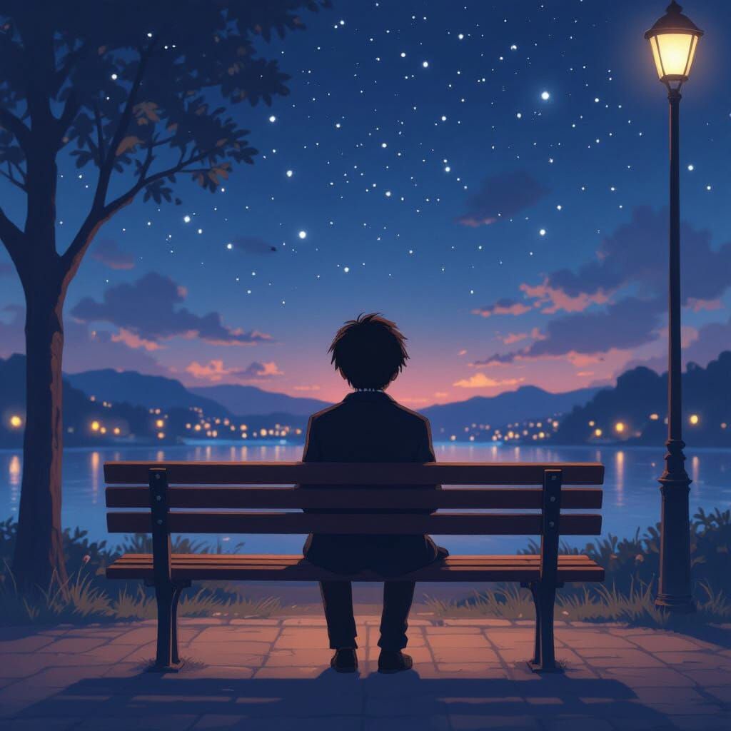 Lonely Youth Under Starry Skies: Anime-Inspired 3D Art