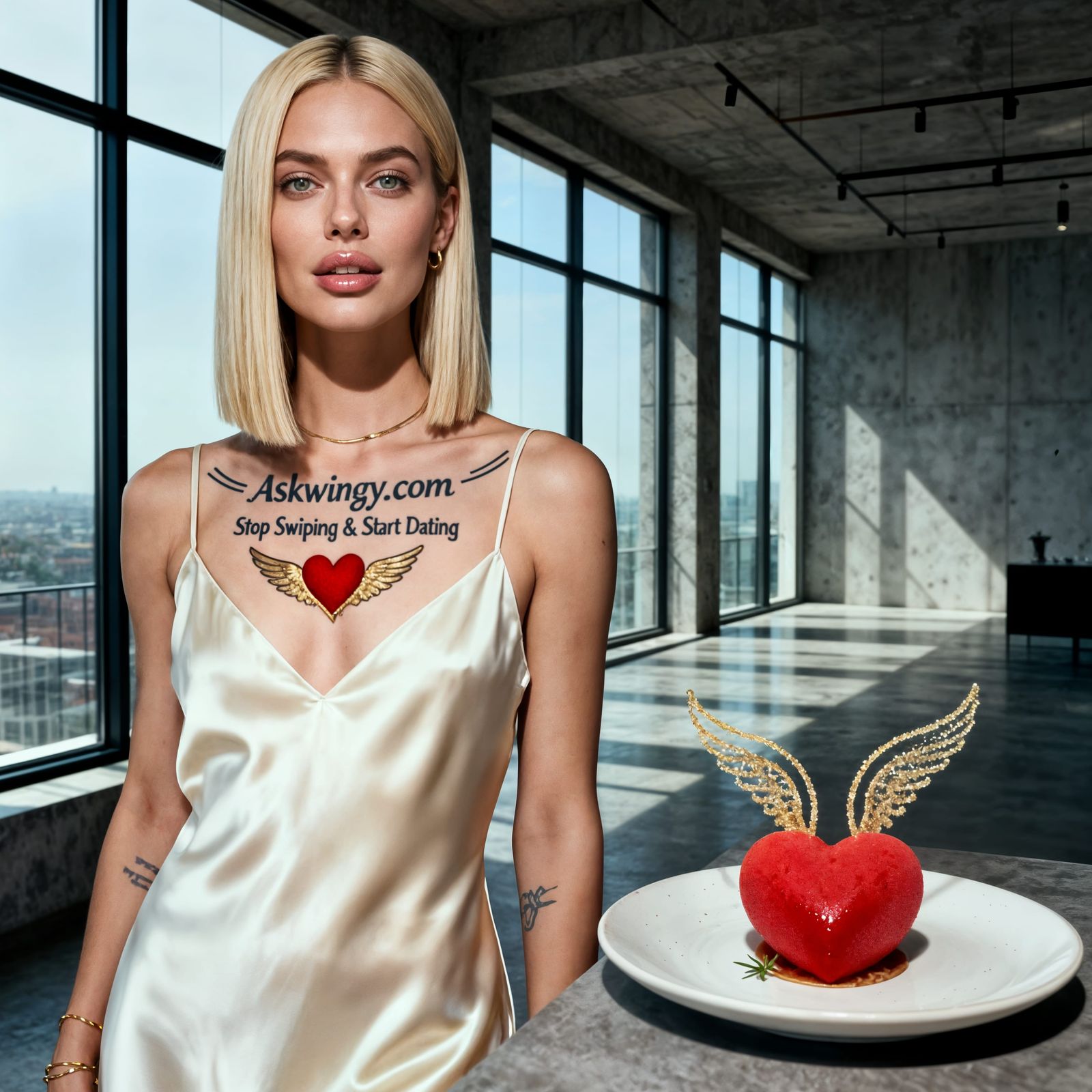 Blonde Woman in Satin Slip Dress by Loft Window