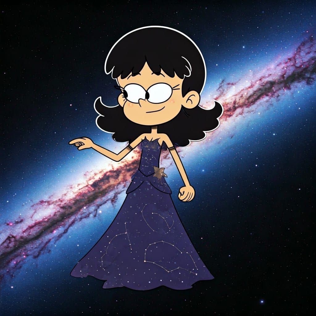 Stella Zhau, reimagined as a celestial navigator, charts a course through a nebula-filled galaxy, her eyes gleaming with...