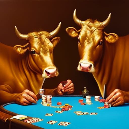Cows Playing Poker in Velvet Oil Painting
