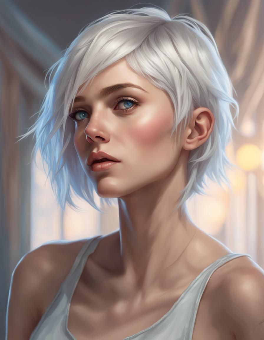 Beautiful Teen with Milk-White Hair in Digital Art
