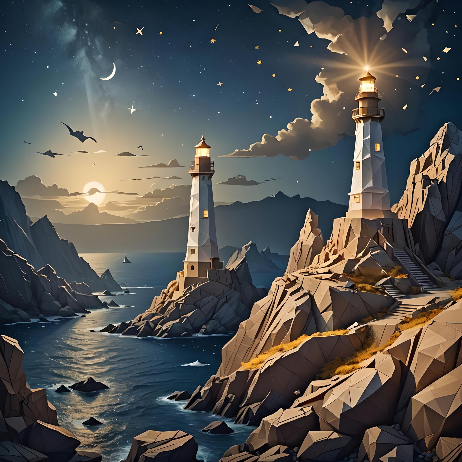 Detailed Origami Lighthouse Concept Art