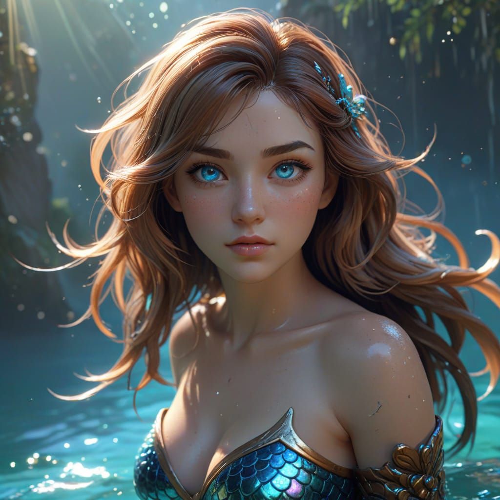 Underwater Mermaid in Anime Style Digital Painting