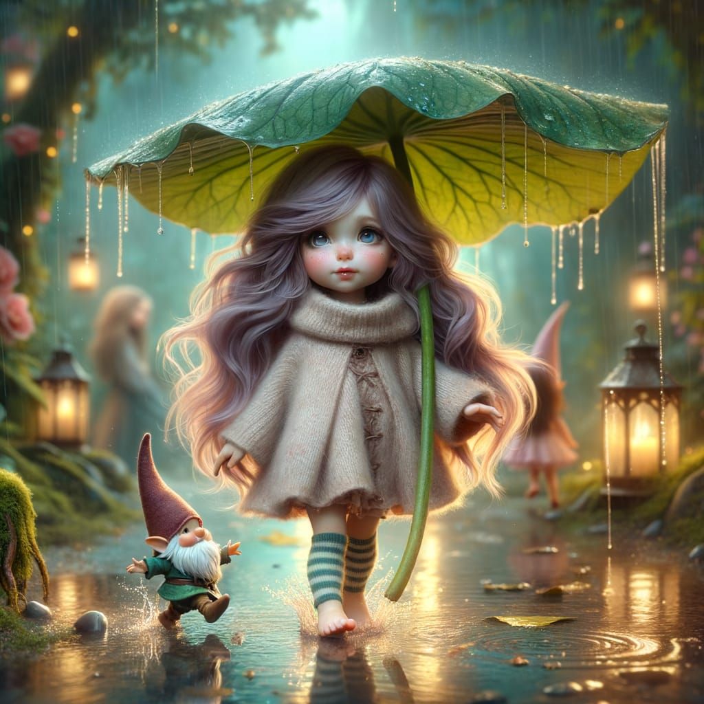 Uma criança fada com feições perfeitas com longos
cabelos malva esvoaçantes caminha descalça por uma
floresta mágica enc...