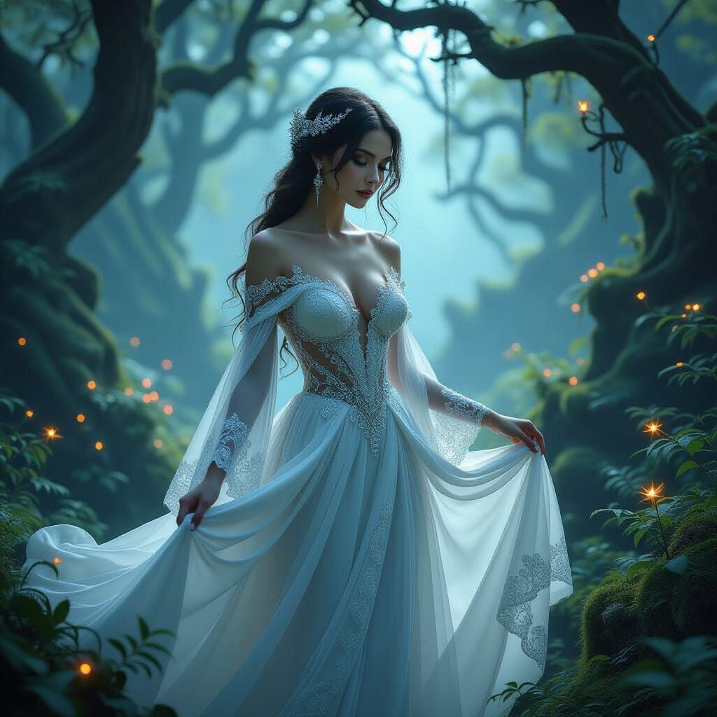 Ethereal Woman Double Exposure in Gothic Forest