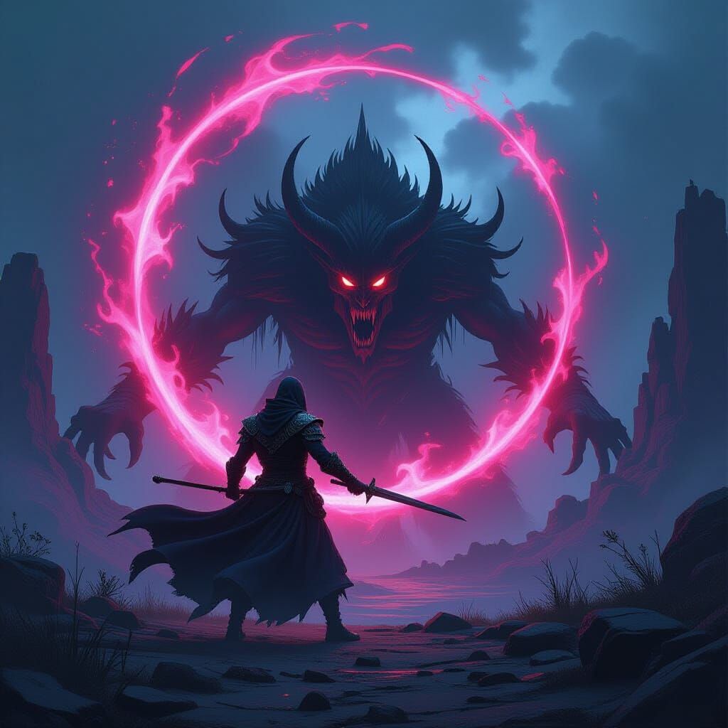 Dark Fantasy Warrior Battling Inner Demon