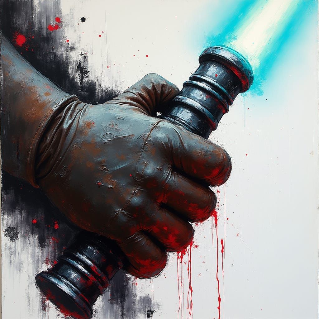 Turquoise Lightsaber Painted in Expressive Oil Brushwork