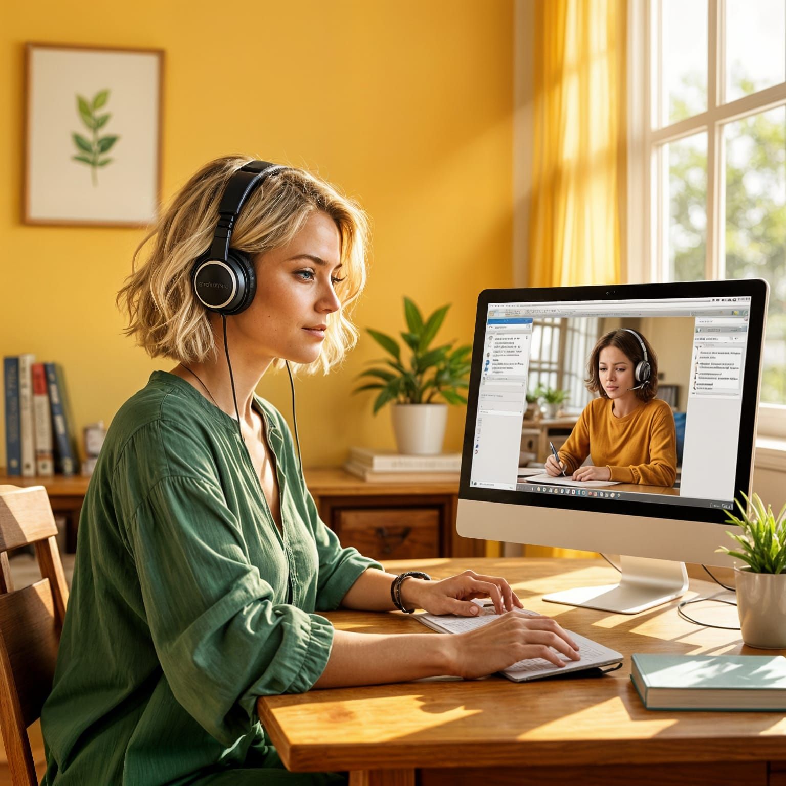 Vibrant Online Classroom Scene with Teacher and Student